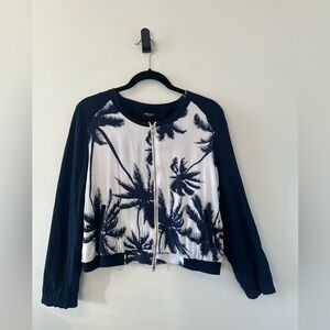 Olsen Europe Womens Navy and White Palm Tree Printed Zip-Up/Down Jacket Sz M